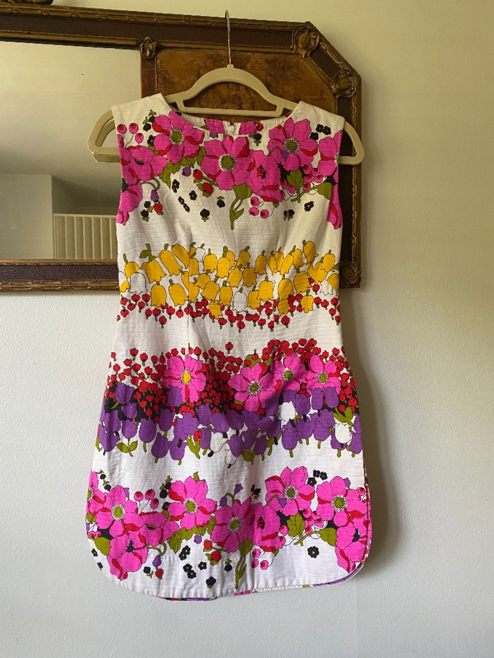 Vintage 1960s Alice of California Floral Tunic Top Mod Multicolor MCM S/M